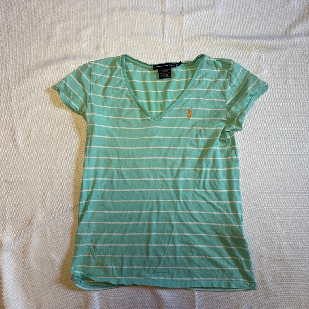 Ralph Lauren Striped Tee – Women’s XS | Mint Green Classic Fit